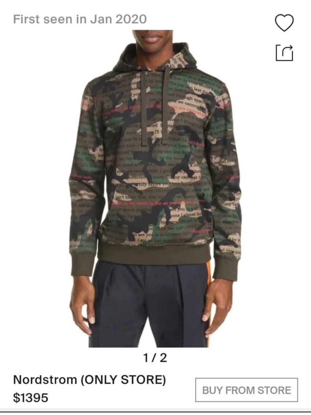 BNWT Mens Small Valentino Camoulove Hoodie
